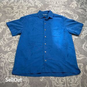 Roundtree and Yorke Caribbean Men's Standard L Blue Embroidered Short Sleeve